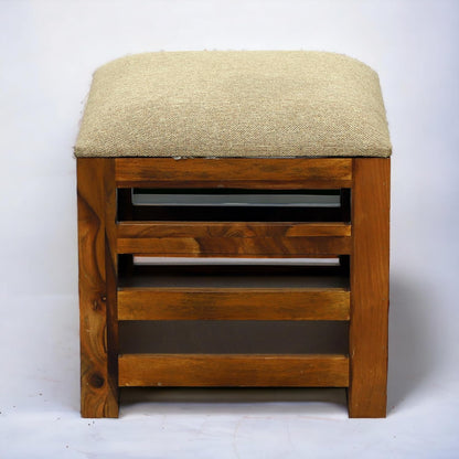 Suryavanshi Sheesham Wood Cushioned Seat Pouffe, Stool, Pouffe, Stool Chair (Horizontal, W40 x D40 x H42 Centimeters)