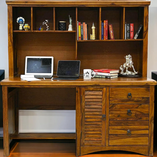 Suryavanshi Solid Sheesham Wood Multi-Purpose Office Study Table/Workstation in Teak Finish(W153, D60, H158 CM)