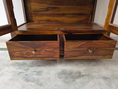 Suryavanshi Solid Sheesham Wood Crockery Cabinet with Glass Doors & Drawers