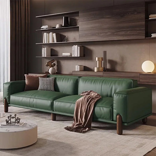 Suryavanshi Emerald Luxe Pu Leather Sofa – Modern 3-Seater Couch with Solid Wood Legs | Elegant Green Living Room Furniture