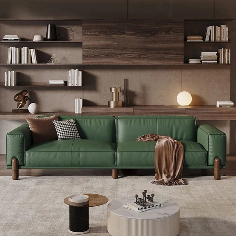 Suryavanshi Emerald Luxe Pu Leather Sofa – Modern 3-Seater Couch with Solid Wood Legs | Elegant Green Living Room Furniture