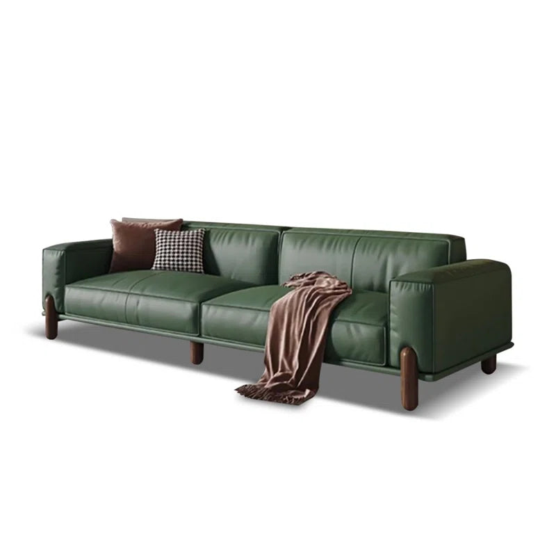Suryavanshi Emerald Luxe Pu Leather Sofa – Modern 3-Seater Couch with Solid Wood Legs | Elegant Green Living Room Furniture