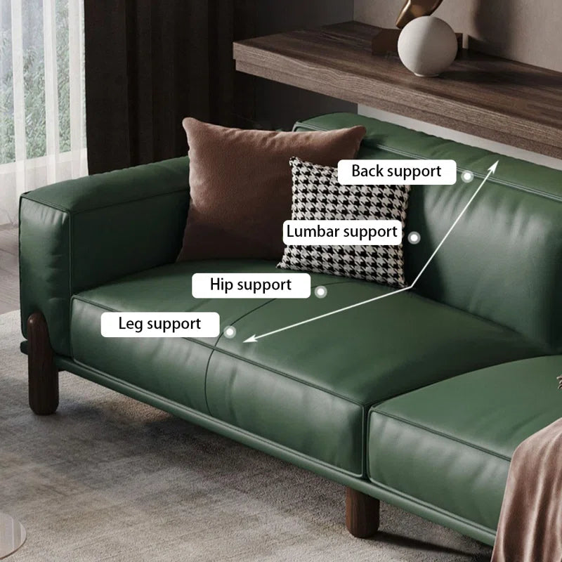 Suryavanshi Emerald Luxe Pu Leather Sofa – Modern 3-Seater Couch with Solid Wood Legs | Elegant Green Living Room Furniture