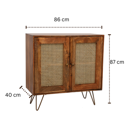 Suryavanshi Solid Wood Sideboard Cabinet with Cane 2 Door Sideboard for Living Room, Natural Cane/Rattan Sideboard