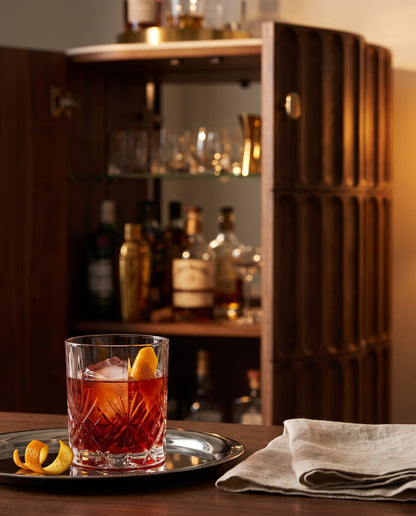 Aurora - Acacia Wood Bar Cabinet with Fluted Panel Design & Natural Marble Top