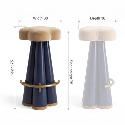 Opal Blue & Gold Bar Stool with Padded Beige Seat