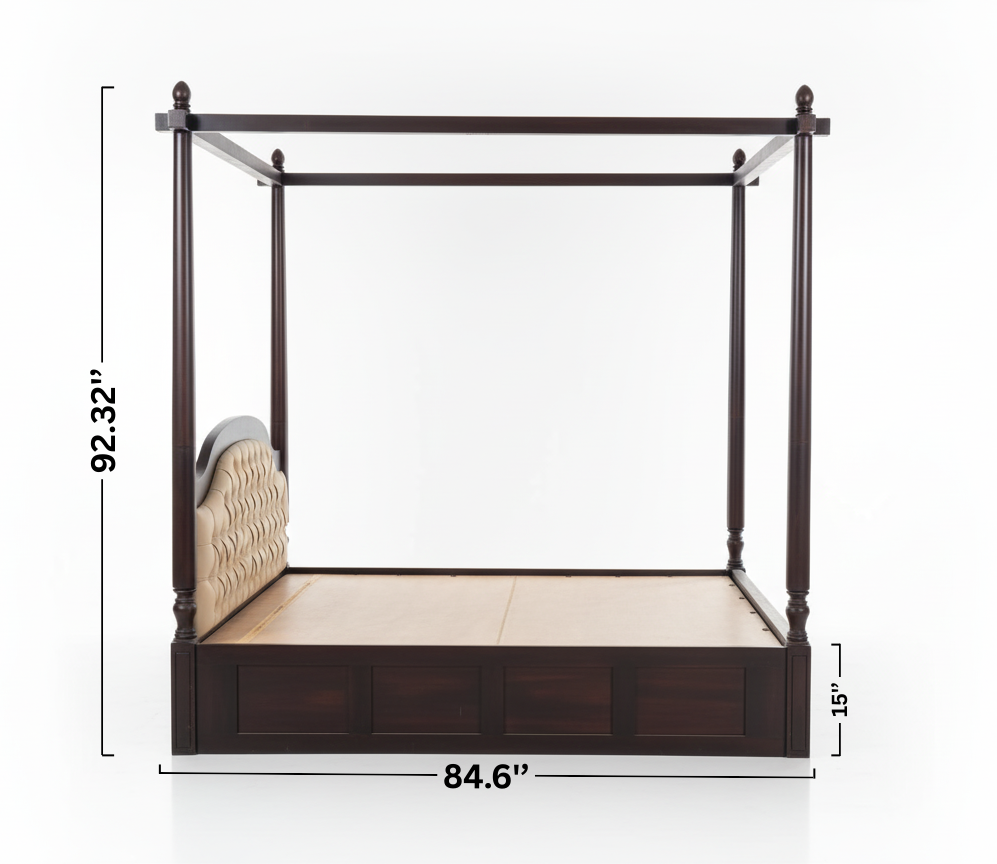 Suryavanshi Sheesham Wood King Size Poster Bed: Regal Design and Plush Comfort