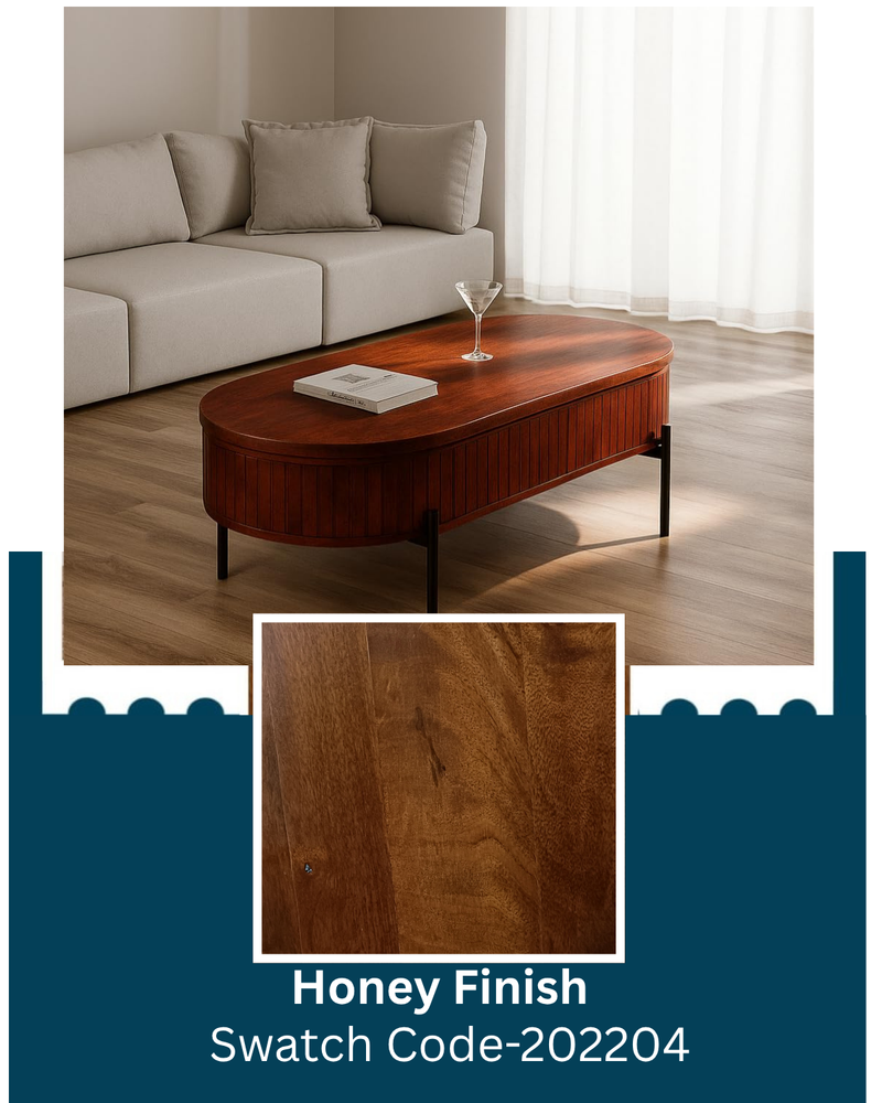 Mango Wood Coffee Table with Black Powder Coated Iron Legs (Oval Shape)