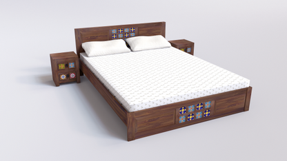 Suryavanshi Sheesham Wood King Size Bed with Pottery Tiles Design – Without Storage