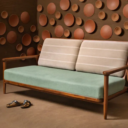 Suryavanshi Beso Retro Modern Solid Sheesham Wood Frame Arm Sofa