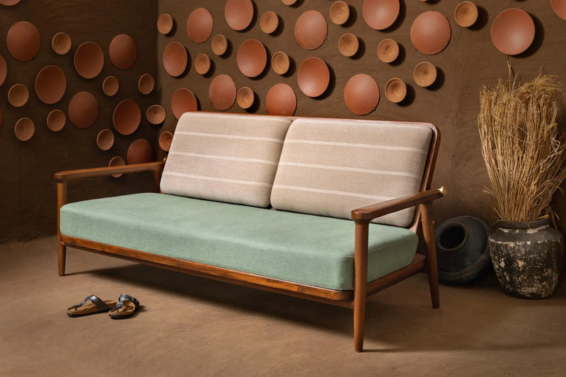 Suryavanshi Beso Retro Modern Solid Sheesham Wood Frame Arm Sofa