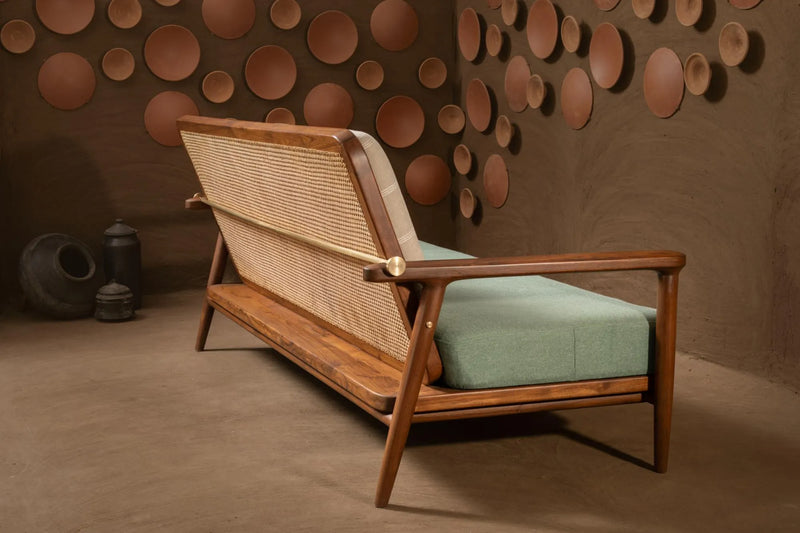 Suryavanshi Beso Retro Modern Solid Sheesham Wood Frame Arm Sofa