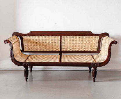 Handcrafted Solid Wood & Natural Cane Sofa | British Colonial Style Living Room Couch with Rattan Weaving