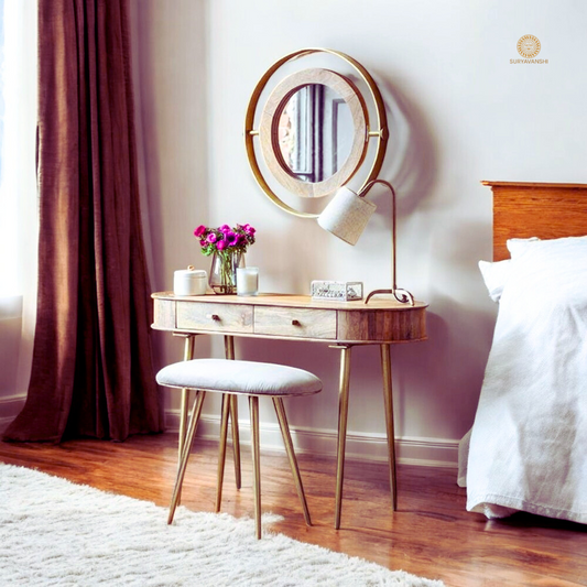 Suryavanshi Mango Wood Lottie Dressing Table with Stool - A Fusion of Elegance and Functionality