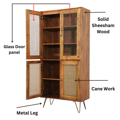 Suryavanshi Solid Sheesham Wood 4 Door Closed Shelves Storage Kitchen Cabinet Solid Wood Crockery Cabinet,Crockery Unit, Glass Door