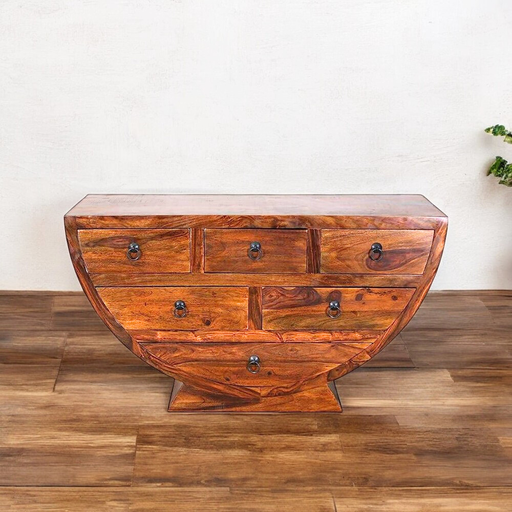 Suryavanshi Furniture Semi-Circular Sheesham Wooden Chest of 6 Drawers