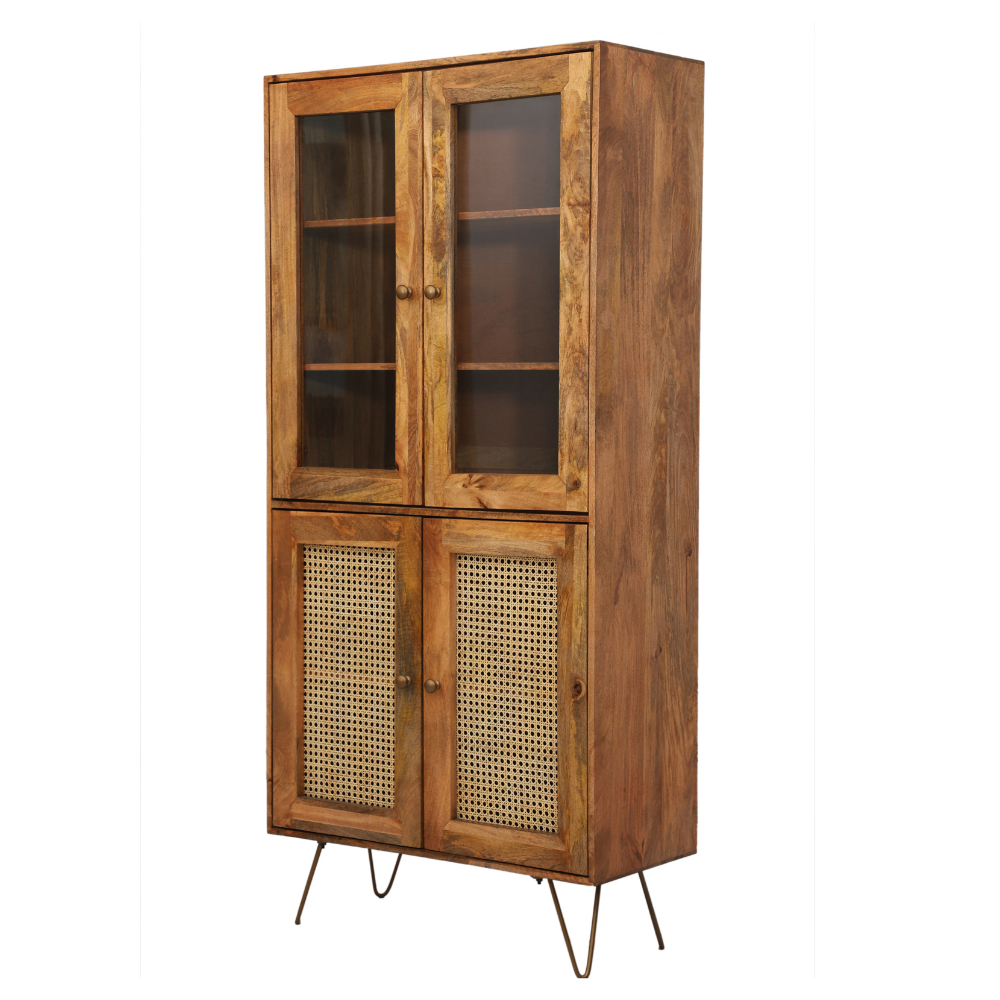 Suryavanshi Solid Sheesham Wood 4 Door Closed Shelves Storage Kitchen Cabinet Solid Wood Crockery Cabinet,Crockery Unit, Glass Door