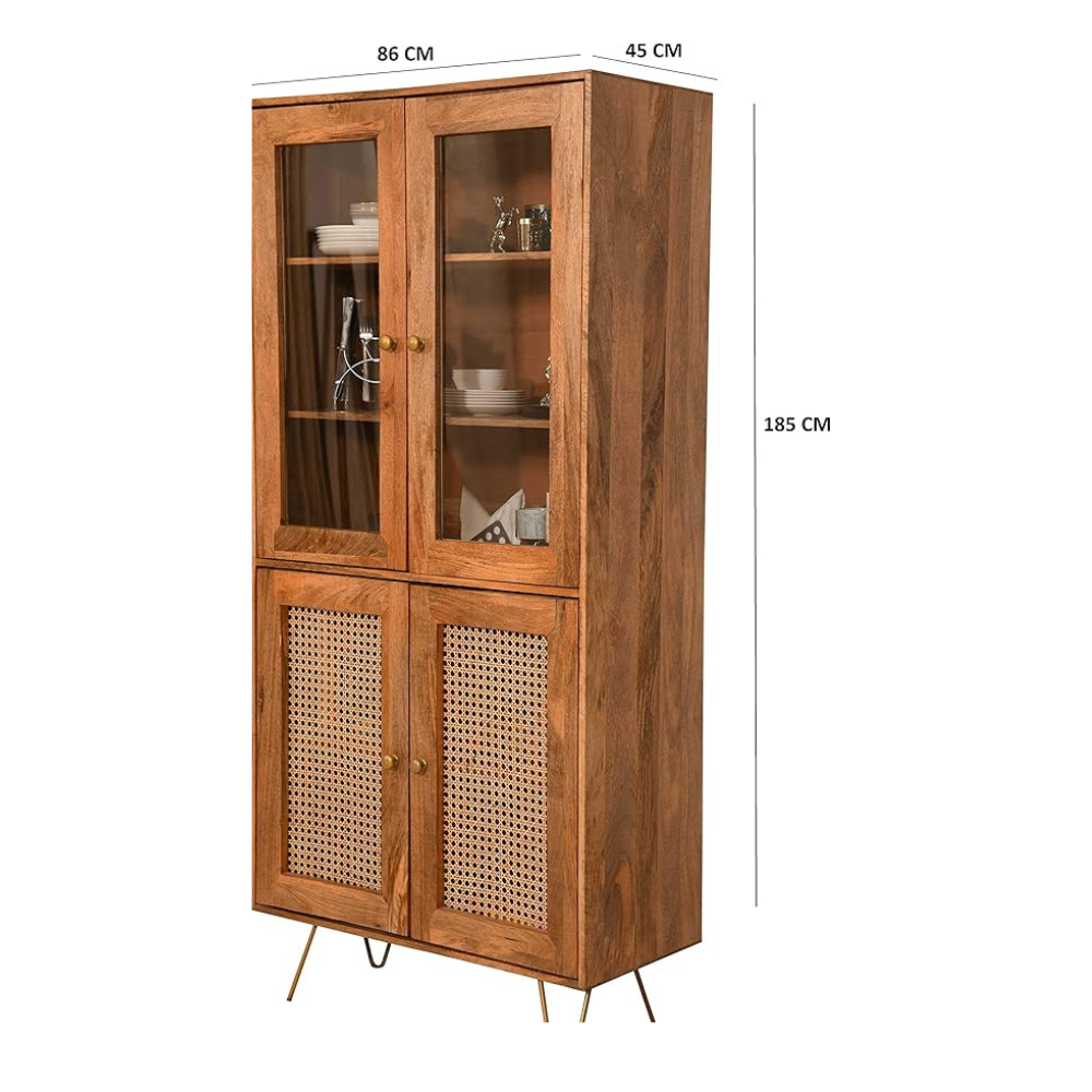 Suryavanshi Solid Sheesham Wood 4 Door Closed Shelves Storage Kitchen Cabinet Solid Wood Crockery Cabinet,Crockery Unit, Glass Door