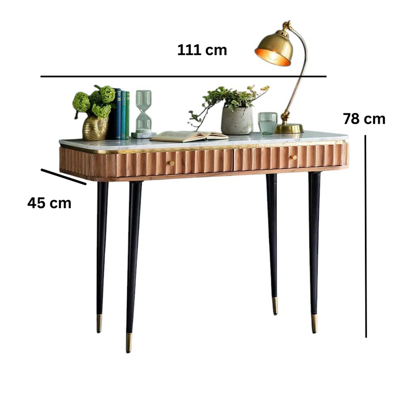 Suryavanshi Acacia Wood Flute Marble Top Console Desk - Stylish and Functional