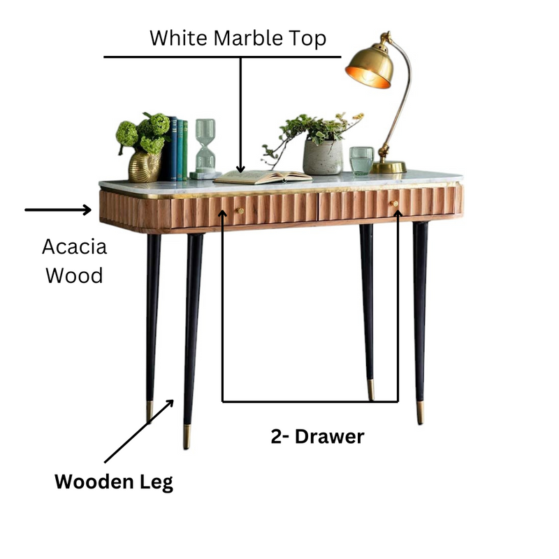 Suryavanshi Acacia Wood Flute Marble Top Console Desk - Stylish and Functional