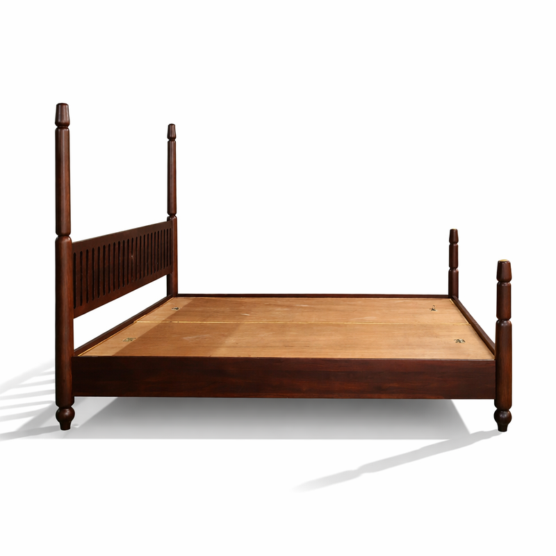 Woodenza Solid Wood Poster Bed Classic Design with Slatted Headboard (Walnut Finish)