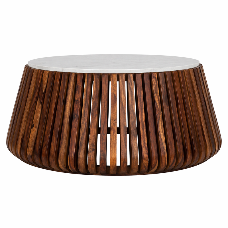 Harmony Sheesham Wood Coffee Table With  White Marble Top (Nest Shape Base)