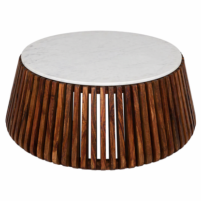 Harmony Sheesham Wood Coffee Table With  White Marble Top (Nest Shape Base)