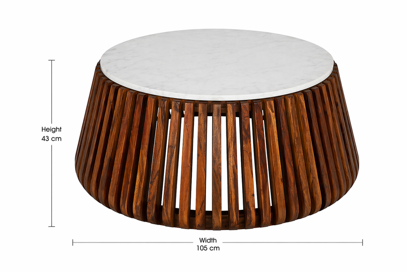 Harmony Sheesham Wood Coffee Table With  White Marble Top (Nest Shape Base)