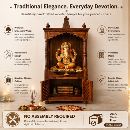 Pavittra Wooden Temple for Home Mandir with Storage