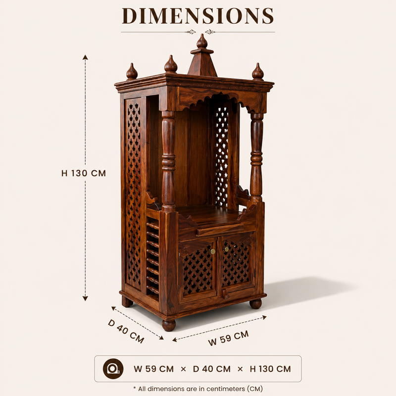 Pavittra Wooden Temple for Home Mandir with Storage