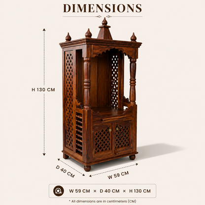 Pavittra Wooden Temple for Home Mandir with Storage