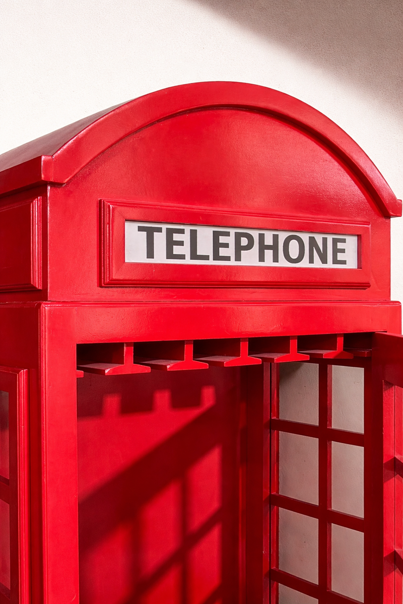 Giles British Telephone Booth Style Bar Cabinet in Red with Glass Door