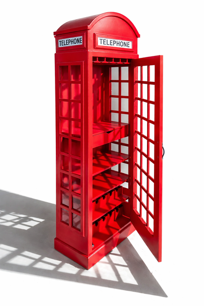 Giles British Telephone Booth Style Bar Cabinet in Red with Glass Door