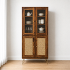 Nay-7 Sheesham Wood 4 Door Soft Closed Shelves Storage Kitchen Cabinet