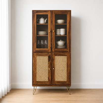 Nay-7 Sheesham Wood 4 Door Soft Closed Shelves Storage Kitchen Cabinet