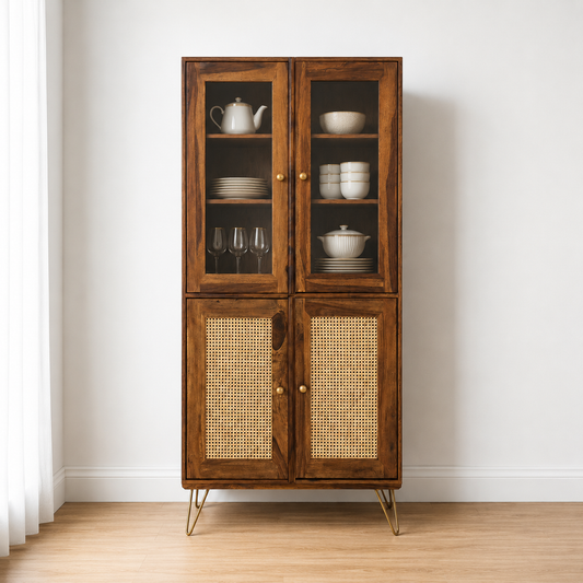 Nay-7 Sheesham Wood 4 Door Soft Closed Shelves Storage Kitchen Cabinet