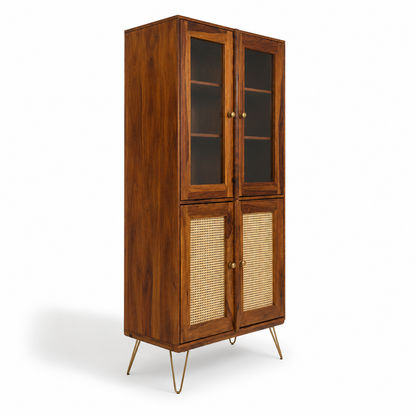 Nay-7 Sheesham Wood 4 Door Soft Closed Shelves Storage Kitchen Cabinet
