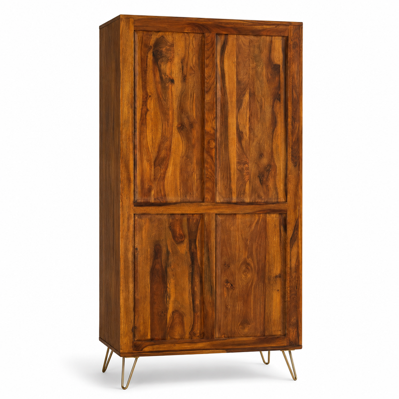 Nay-7 Sheesham Wood 4 Door Soft Closed Shelves Storage Kitchen Cabinet