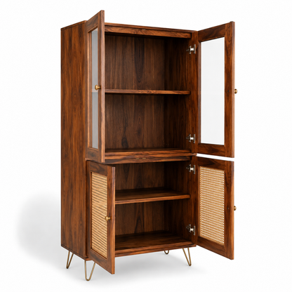Nay-7 Sheesham Wood 4 Door Soft Closed Shelves Storage Kitchen Cabinet