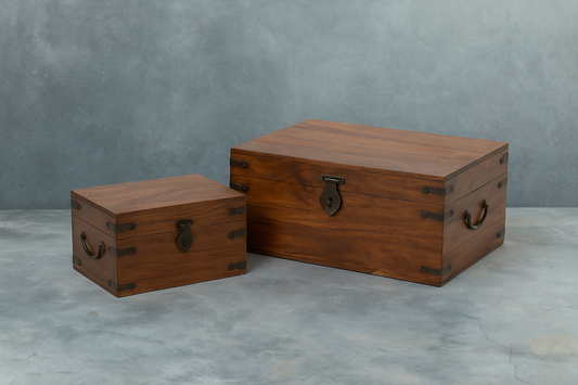 Suryavanshi Handcrafted Sheesham Wood Trunk Box Set of 2 – Vintage Wooden Storage Chest with Metal Fittings for Home & Living Room Décor