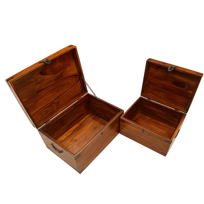 Suryavanshi Handcrafted Sheesham Wood Trunk Box Set of 2 – Vintage Wooden Storage Chest with Metal Fittings for Home & Living Room Décor