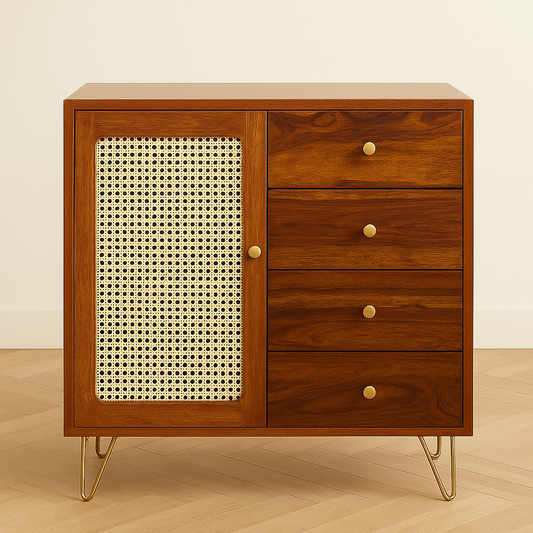 Suryavanshi Solid Wood Sideboard Cabinet with Cane 1 Door & 3Drawers Cane Sideboard and Cabinet | Sideboard for Living Room