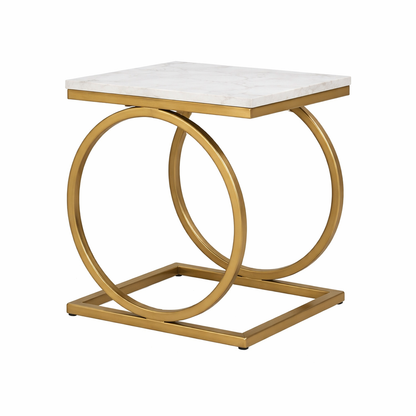 Modern Marble Top Side Table with Gold Finish Metal Base
