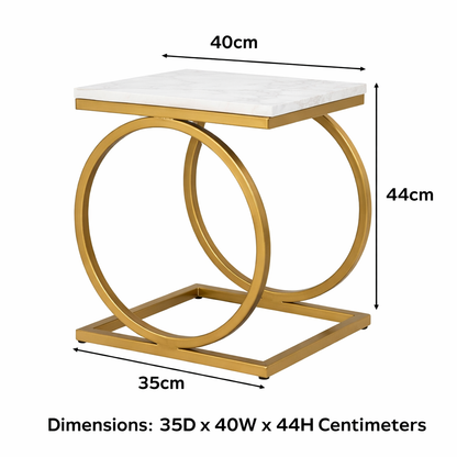 Modern Marble Top Side Table with Gold Finish Metal Base
