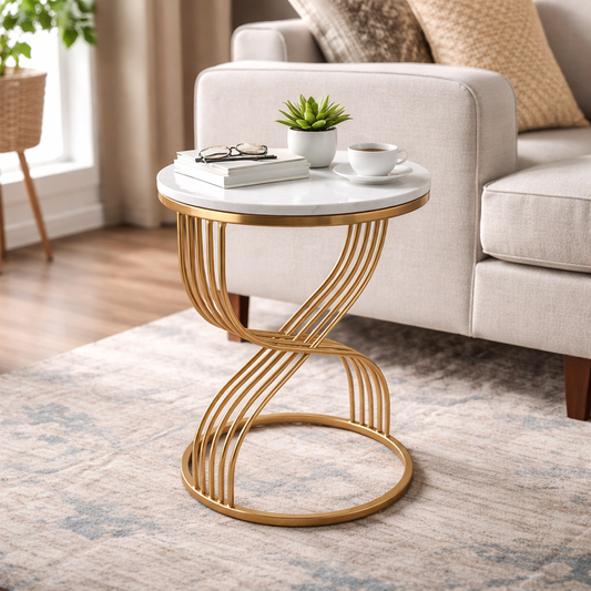 Modern Round Marble Top Side Table With Base