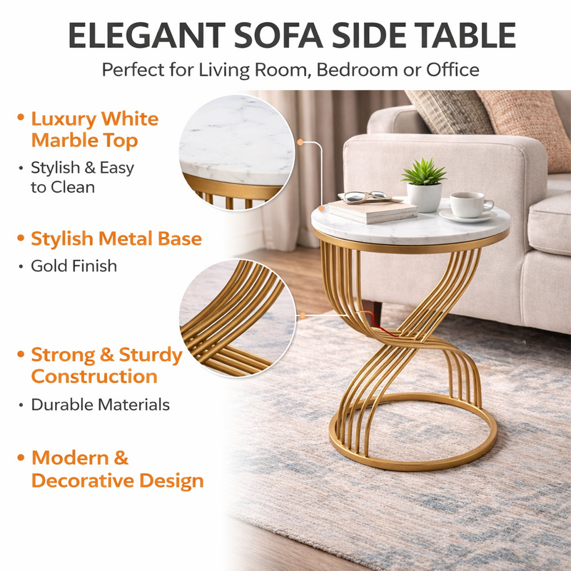 Modern Round Marble Top Side Table With Base