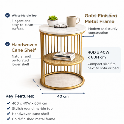 Modern Round Marble Top Side Table With Shelf