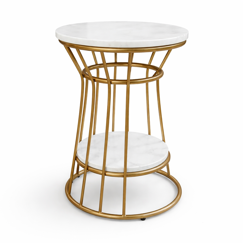 Modern Round Marble Top Side Table With Shelf