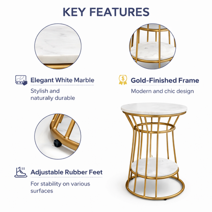 Modern Round Marble Top Side Table With Shelf