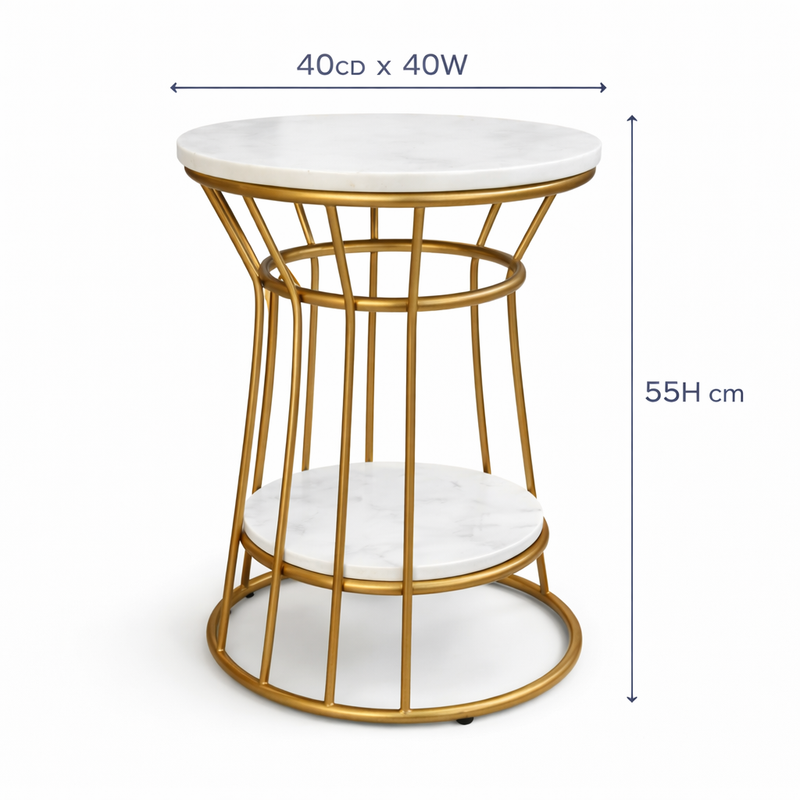 Modern Round Marble Top Side Table With Shelf